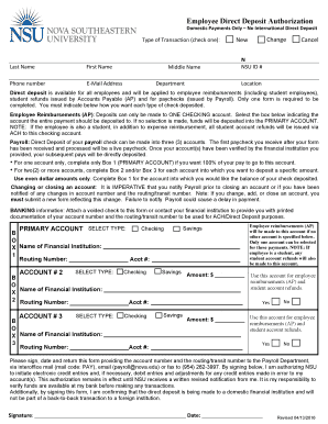 Accounts Payable/Payroll Direct Deposit Authorization - business nova