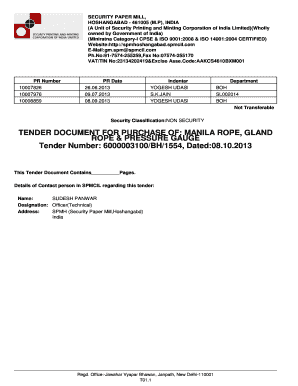 TENDER DOCUMENT FOR PURCHASE OF: MANILA ROPE, GLAND ROPE