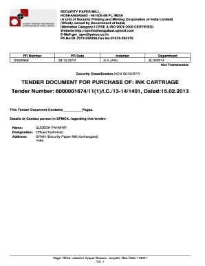 TENDER DOCUMENT FOR PURCHASE OF: INK CARTRIAGE Tender Number
