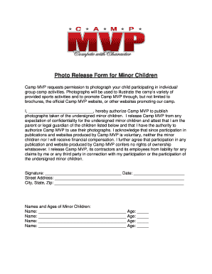 Photo Release Form for Minor Children - r b5z