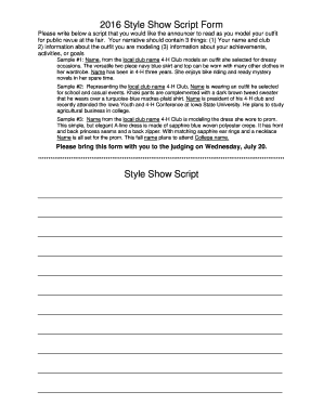 Fillable Online extension iastate Style Show Script Form Fax Email ...