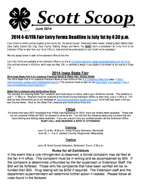 2014 4-H/FFA Fair Entry Forms Deadline is July 1st by 4:30 p.m. - extension iastate