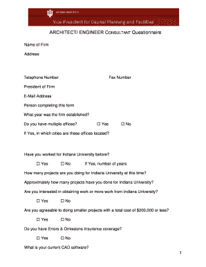 Fillable Online iu ARCHITECT/ ENGINEER CONSULTANT Questionnaire Fax
