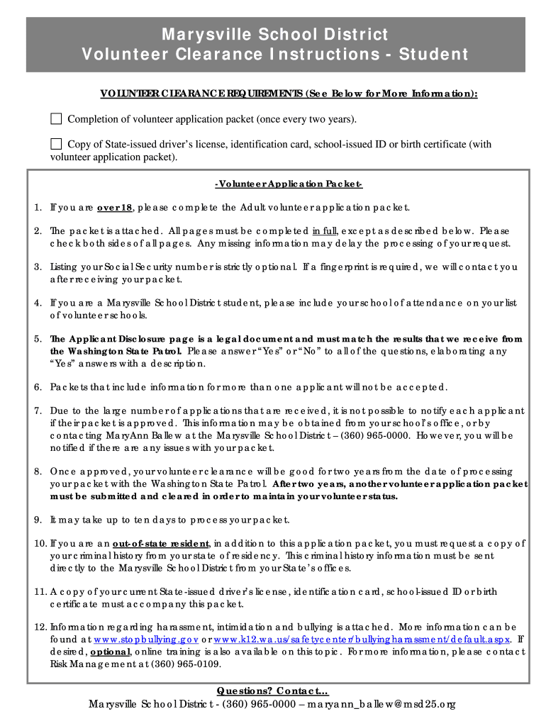 Fillable Online msd25 Volunteer Clearance Instructions Student Fax