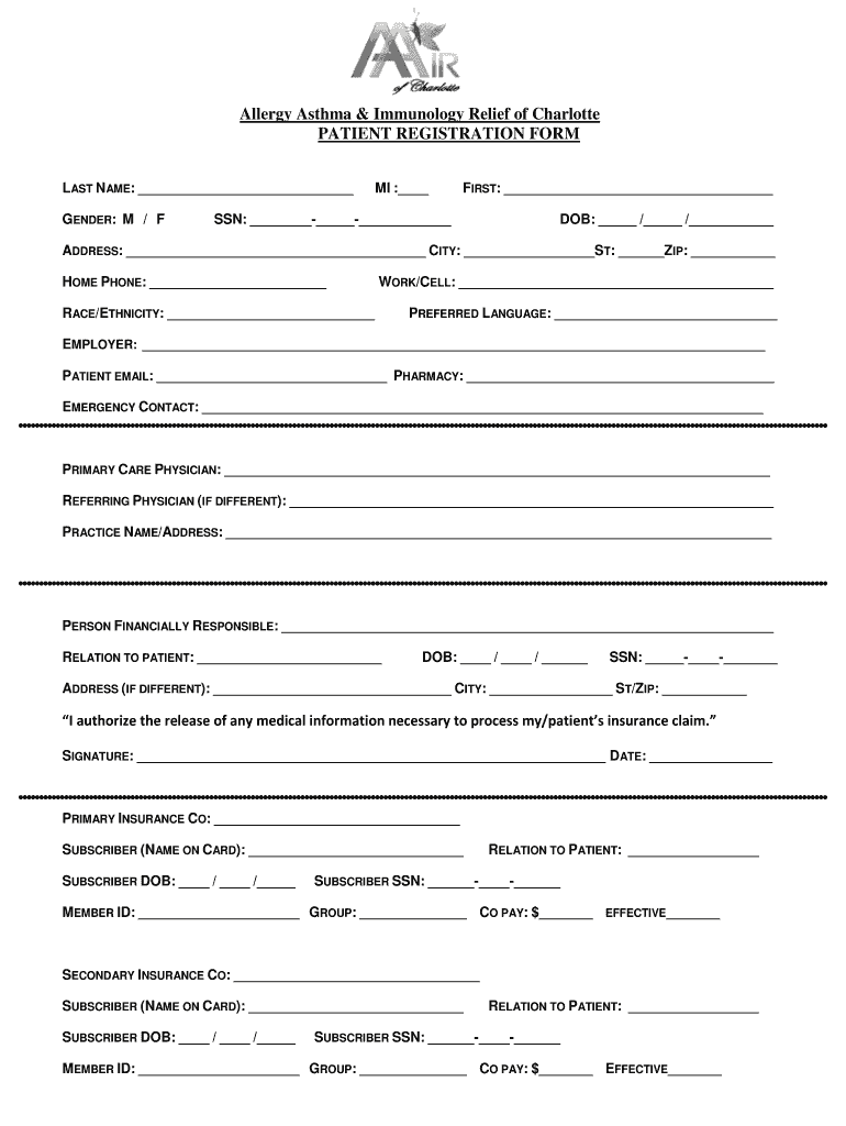 Fillable Online Allergy Asthma & Immunology Relief of Charlotte Fax