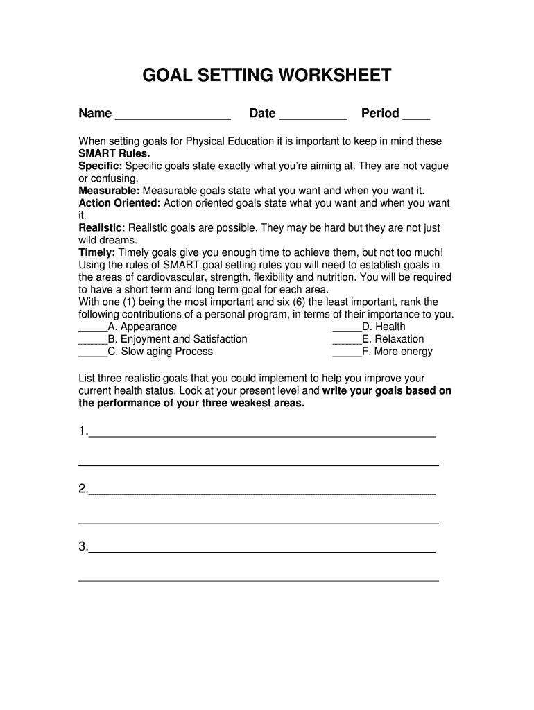 Fillable Online GOAL SETTING WORKSHEET IV Fax Email Print - pdfFiller