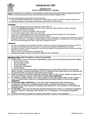 Things that happen in spring - Permit to export explosives individual. This application form is intended for a person applying for a permit to export explosives directly from Queensland to another country as a once only exercise and not as a commercial activity. Requires