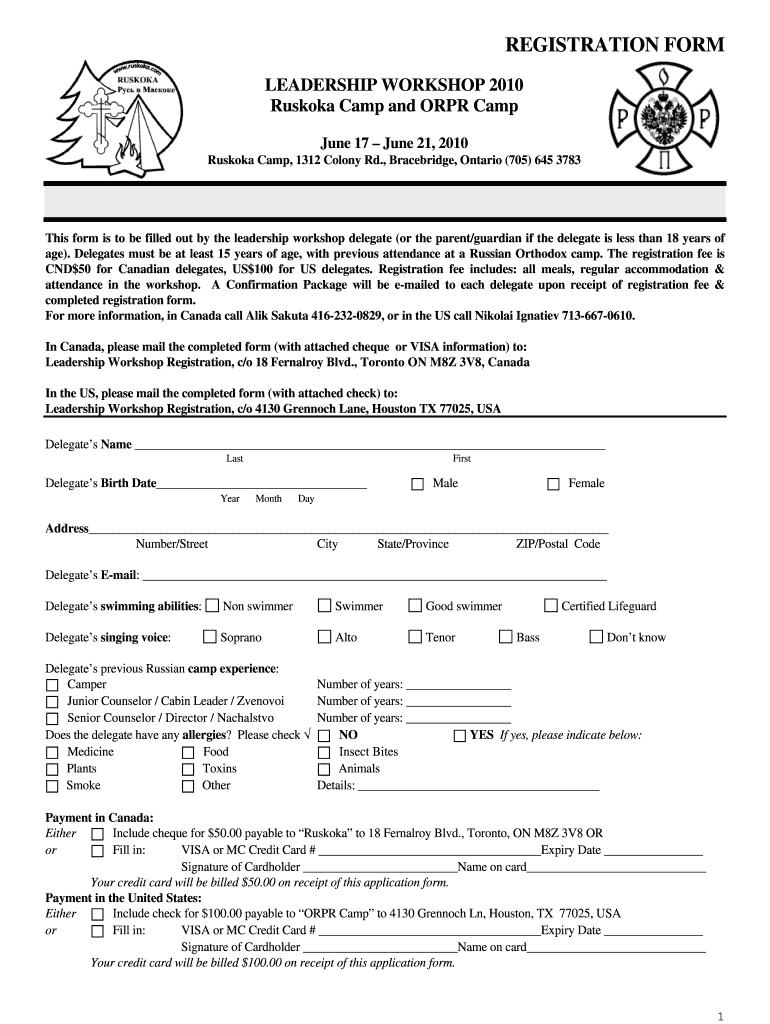 Fillable Online Ruskoka Camp and ORPR Camp Fax Email Print - pdfFiller