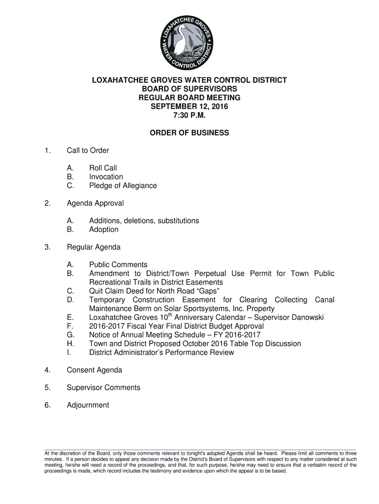 Fillable Online LOXAHATCHEE GROVES WATER CONTROL DISTRICT BOARD Fax