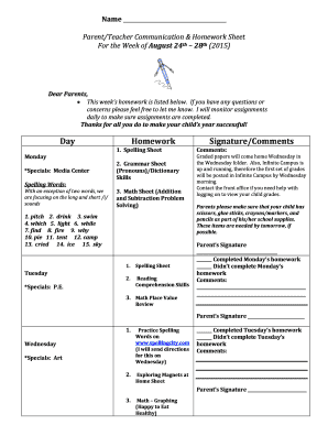 Parent teacher homework communication forms picture