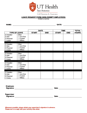 Leave form sample - LEAVE REQUEST FORM (NON-EXEMPT EMPLOYEES) - uthscsa