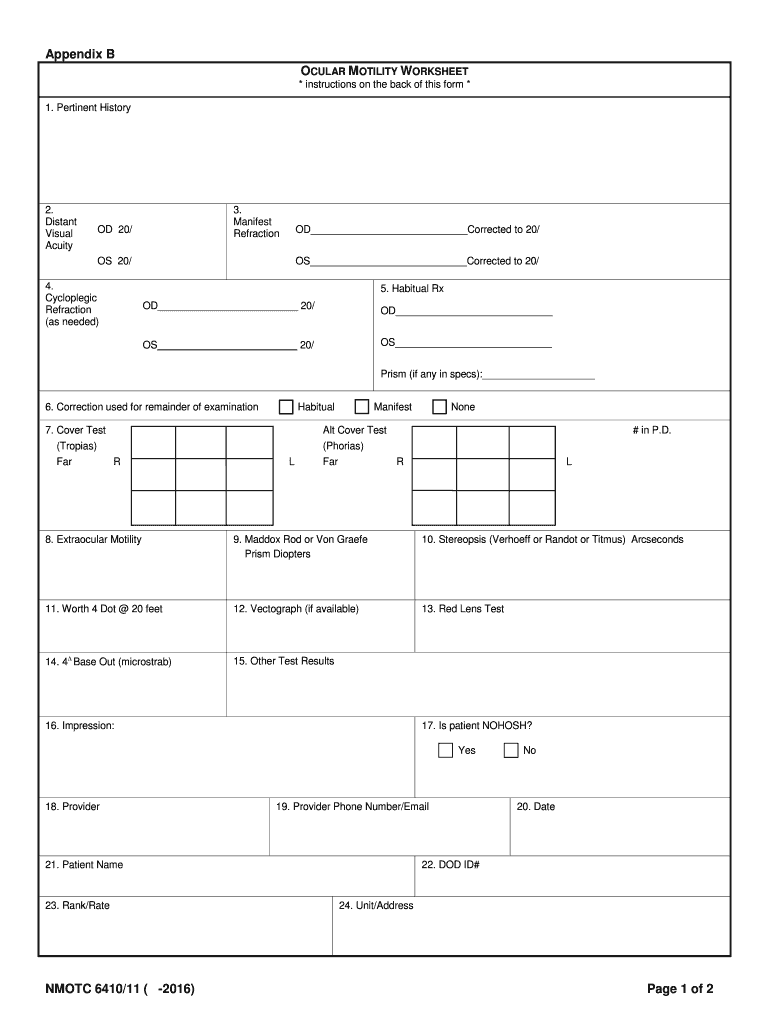 OCULAR MOTILITY WORKSHEET - med navy Preview on Page 1