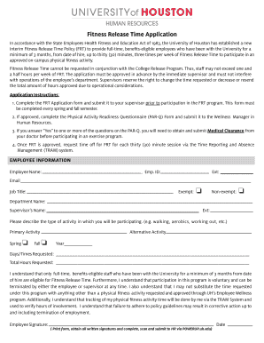 Fillable Online uh Fitness Release Time Application Fax Email Print - pdfFiller