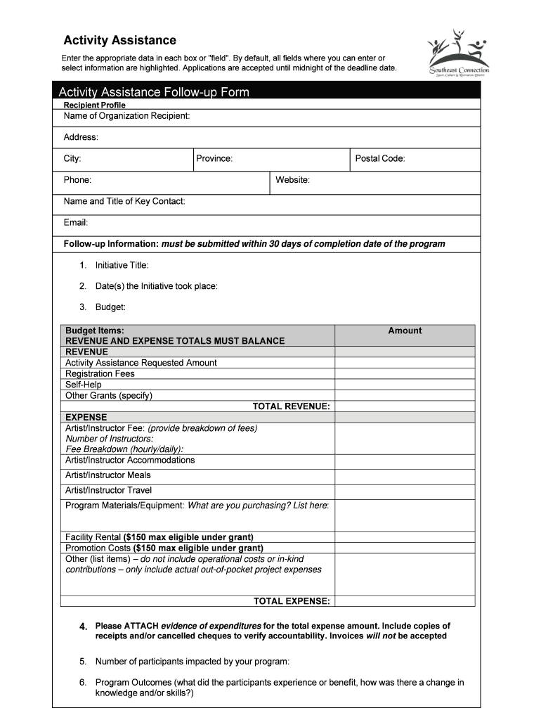 Fillable Online 2015 Activity Assistance Final Report USE fillable 2 ...
