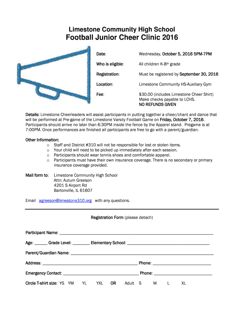 Fillable Online Limestone Community High School Football Junior Cheer Fax Email Print