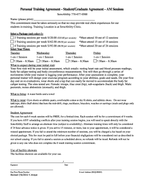 Personal training contract template - Personal Training Agreement Student/Graduate Agreement AM Sessions