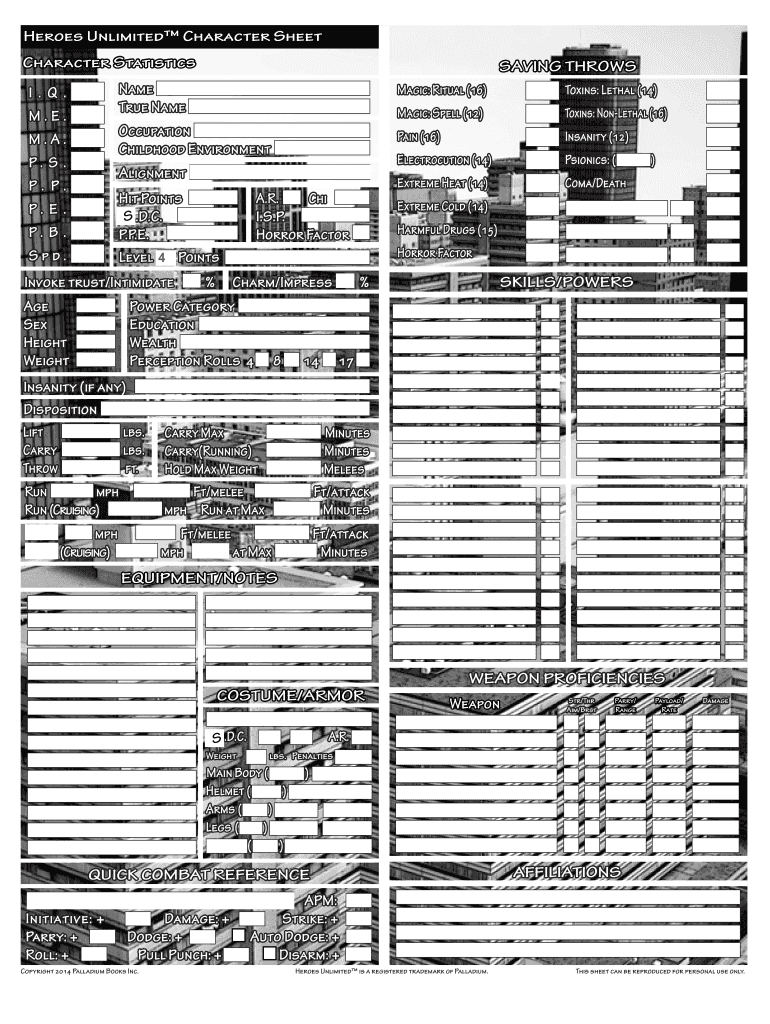 Heroes Unlimited Character Sheet 2020 Fill and Sign Printable