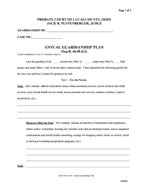 Pa guardianship forms - ANNUAL GUARDIANSHIP PLAN Sup.R. 66.08 (G) - lucas-co-probate-ct