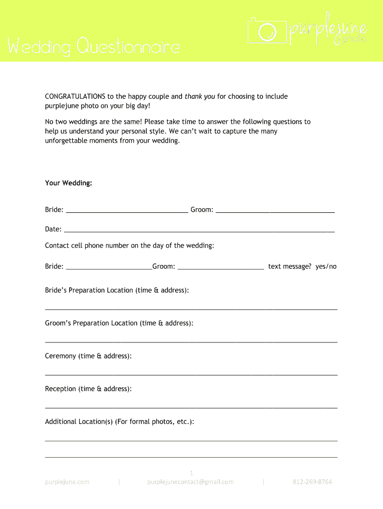 Fillable Online Wedding Questionnaire - purplejune photo Fax Email ...