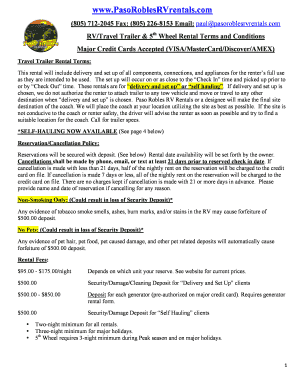 5th wheel rv rental prosper - Rental Agreement 15 Feb 2013 - Morro Bay RV Rentals - morrobayrvrentals