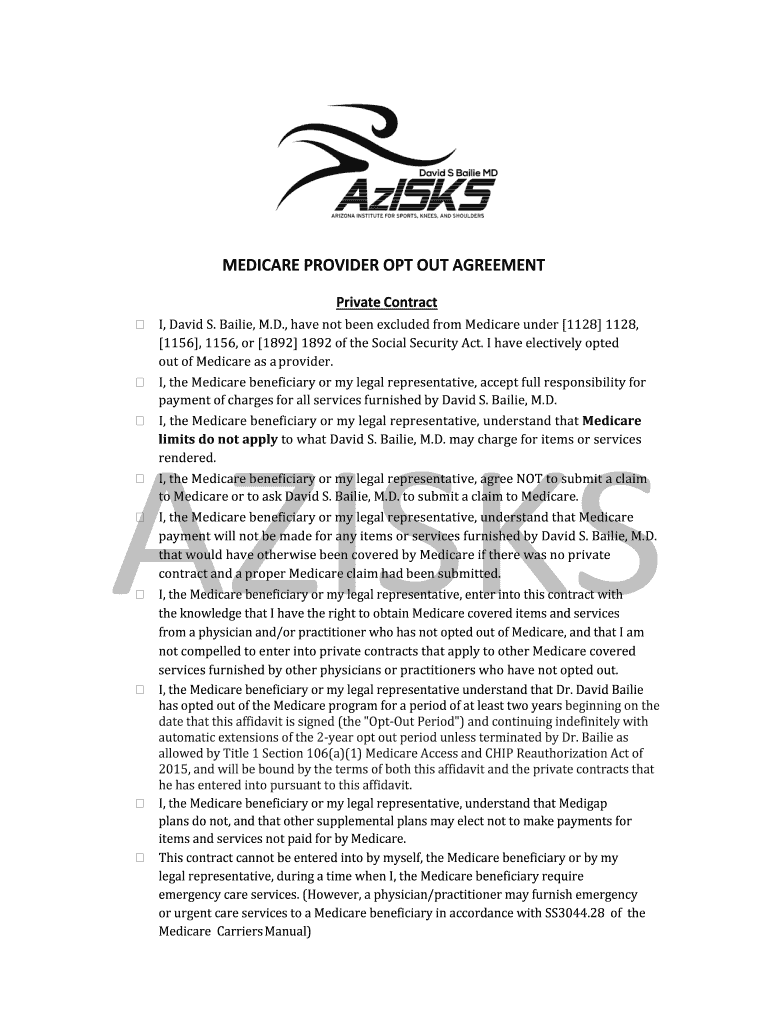 Fillable Online MEDICARE PROVIDER OPT OUT AGREEMENT Fax Email Print ...