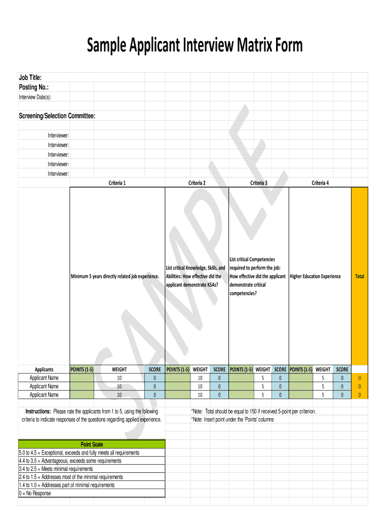 Fillable Online Sample Applicant Interview Matrix Form Fax Email Print ...