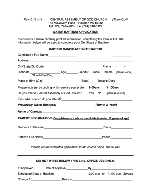 water baptism application form