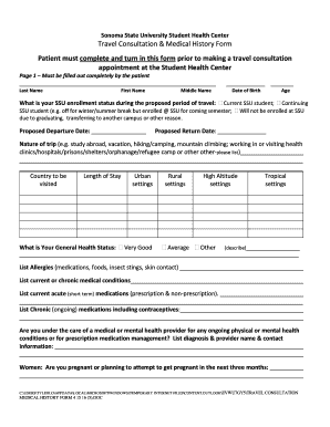 Travel Consultation &amp; Medical History Form