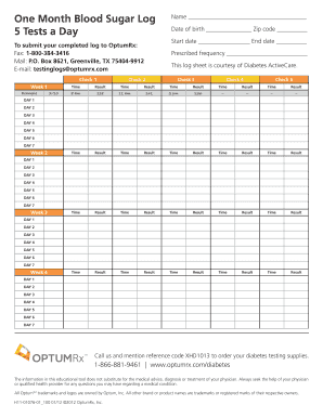 One Month Blood Sugar Log 5 Tests a Day - Medicare Plans