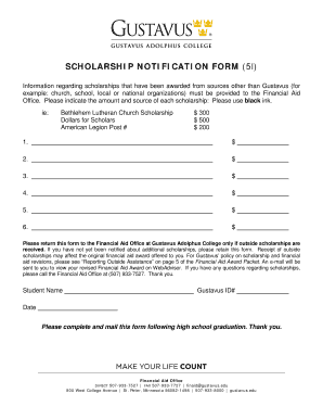 SCHOLARSHIP NOTIFICATION FORM (5l) - Gustavus Adolphus ... - gustavus