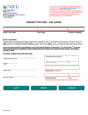 Fillable Online njcu REQUEST FOR PASS FAIL GRADE Fax Email Print ...