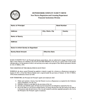 REPOSSESSOR COMPANY SURETY BOND