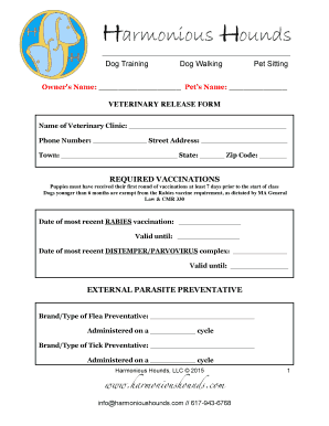 printable pet sitting veterinary release form edit fill out pet sitting veterinary release form
