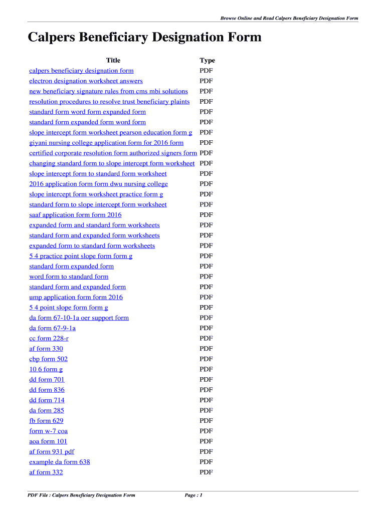 Fillable Online eeoa Calpers Beneficiary Designation Form. calpers