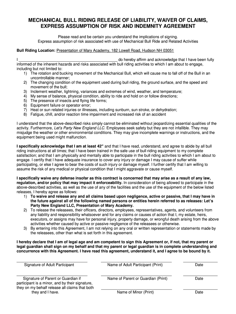 Mechanical Bull Waiver Fill Online, Printable, Fillable, Blank