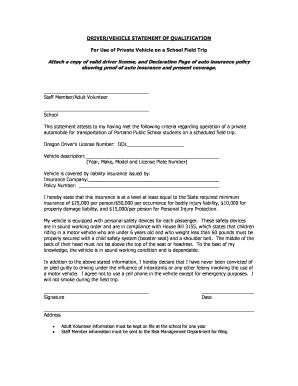 Fillable Online DRIVER/VEHICLE STATEMENT OF QUALIFICATION Fax Email ...