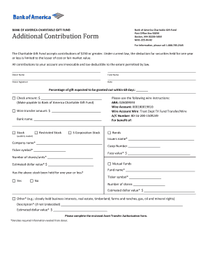 Bank of America Charitable Gift Fund Additional Contribution Form