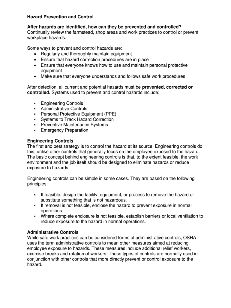 Fillable Online After hazards are identified, how can they be prevented