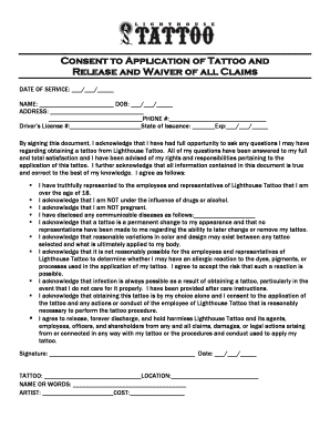 Free Tattoo  Body Piercing Consent Form  PDF  Word  eForms