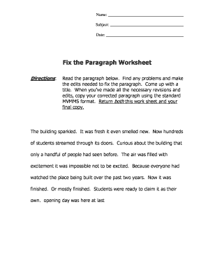 Fix The Paragraph - WS3 - Mrwhittier.com - Fill and Sign Printable ...