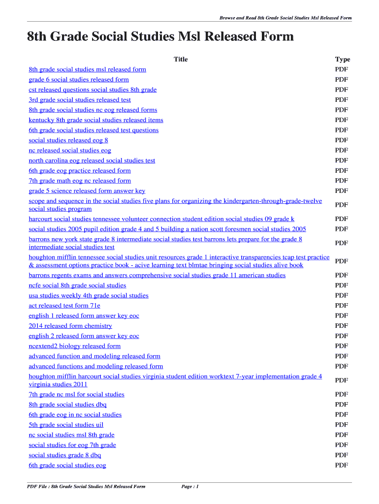 Fillable Online wqnb 8th Grade Social Studies Msl Released Form. 8th