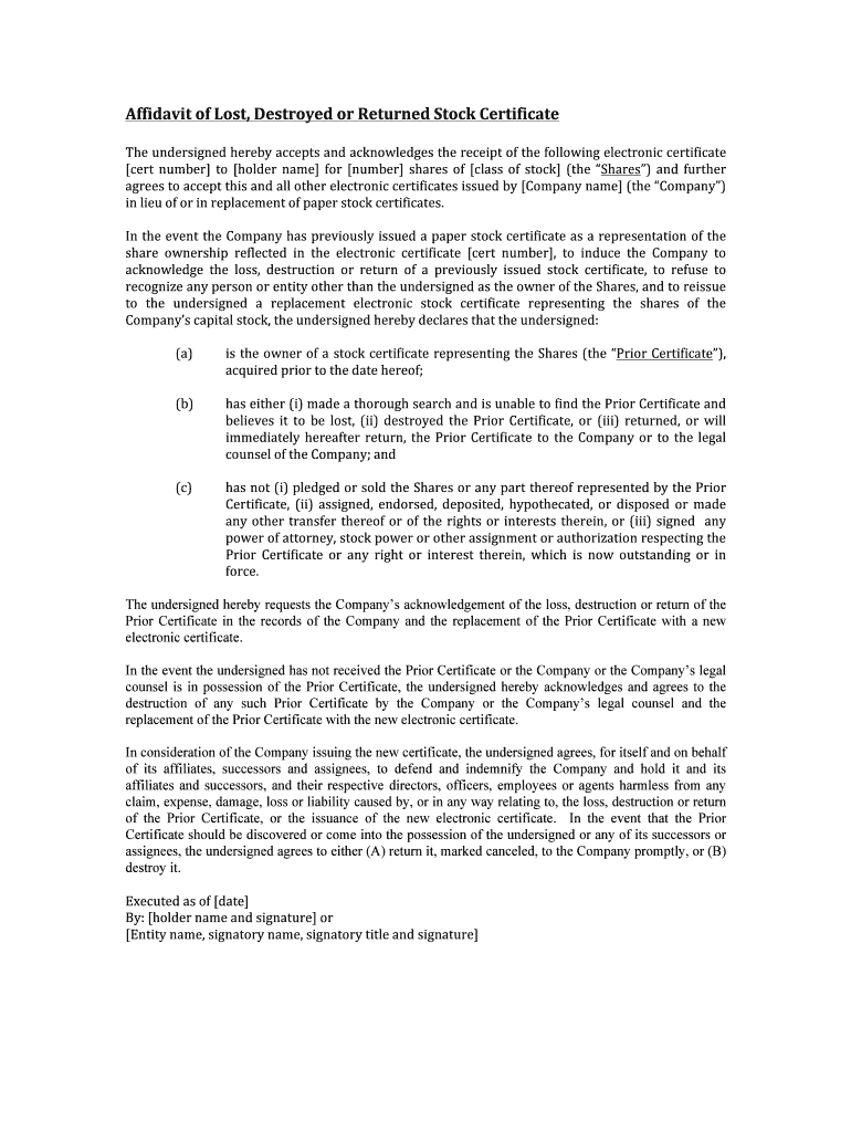 Fillable Online cert number to holder name for number shares of class