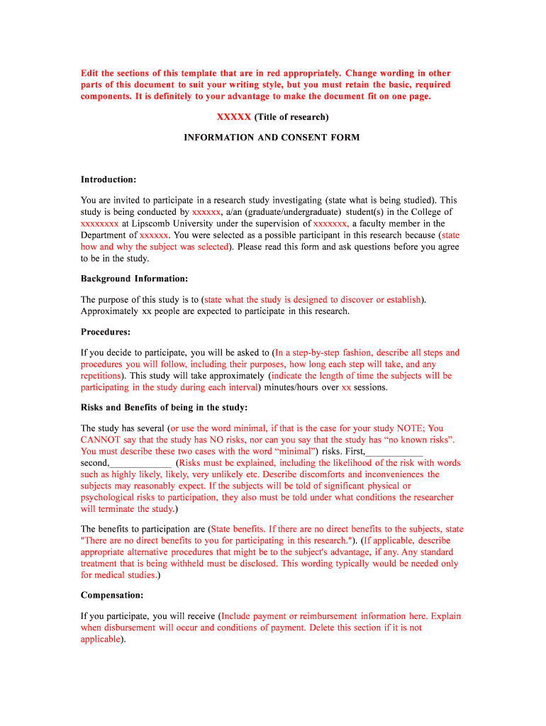 Fillable Online Edit the sections of this template that are in