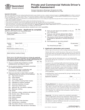 Commercial driver health assessment