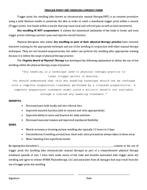 Fillable Online Dry Needling Consent Form - SPARK Physiotherapy Fax ...
