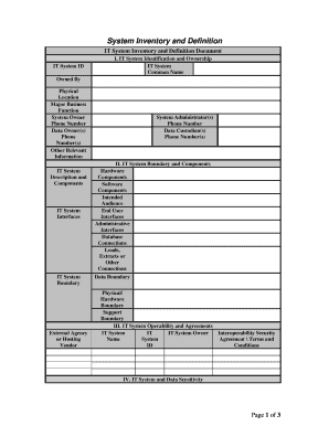 System Inventory Template. Fill-in Template for completing the System Inventory - odu