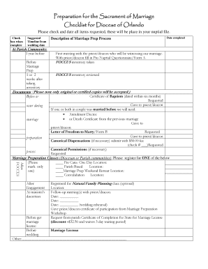 Preparation for the Sacrament of Marriage Checklist for ... - orlandodiocese