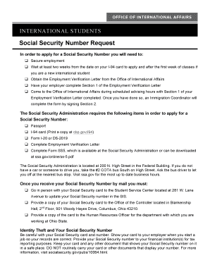 Social Security Number Request