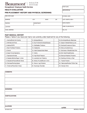 evaluation history beaumont form