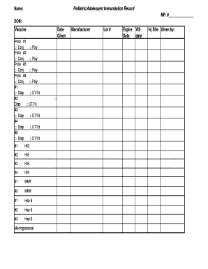 Pediatric/Adolescent Immunization Record MR # DOB: VIS ... - ccah-alliance